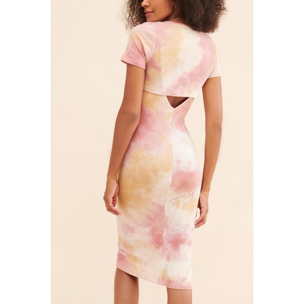 Heartloom Savvvy Tie Dye Dress Midi L Cotton Stretch Back Cut Out Summer Resort‎